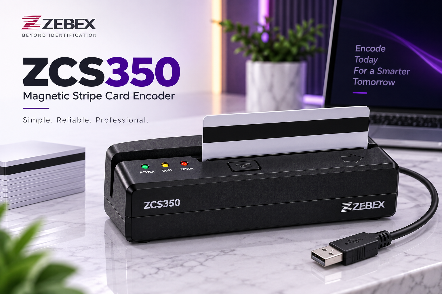ZCS350 4-in-1 Magnetic Stripe Card Reader Writer & Smart IC/NFC RFID Card Encoder